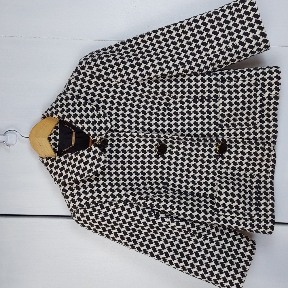 Trina Turk |Gingham Blazer Suit Coat Black / White Crop Office Careerwear Sz.6